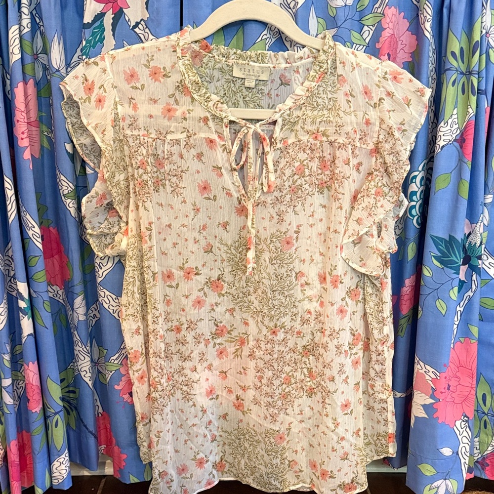 Elegant Floral Ruffle Sleeve Top